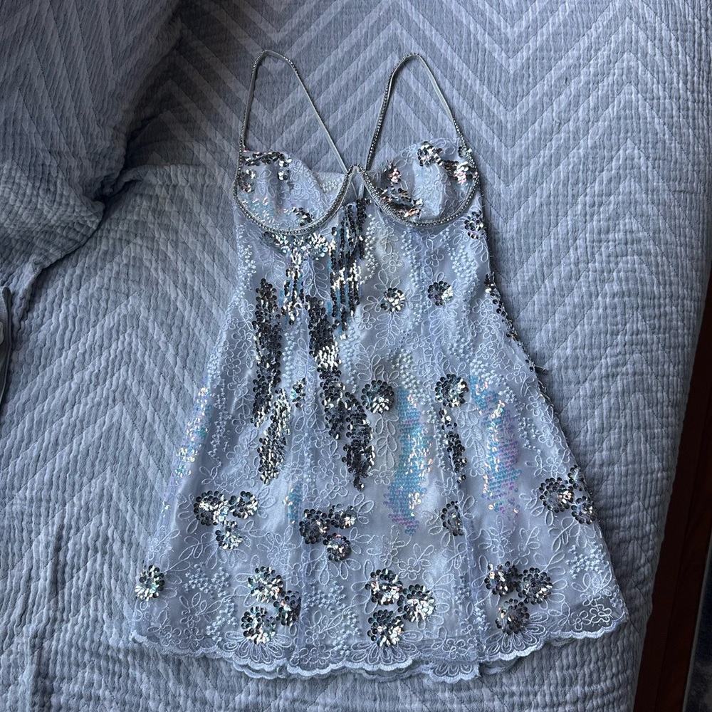 For Love & Lemons Opal Mini Dress in Silver